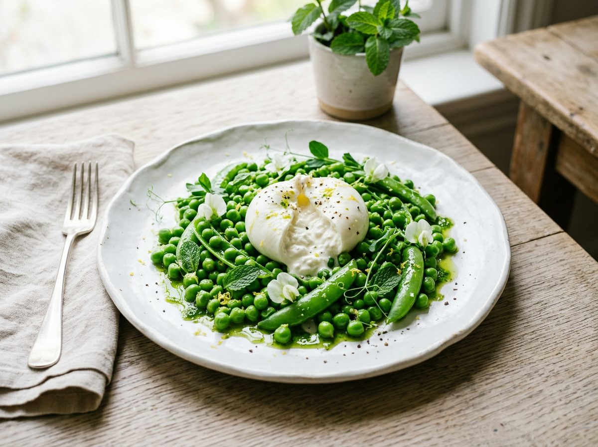 Spring Pea & Burrata Salad with Mint Oil