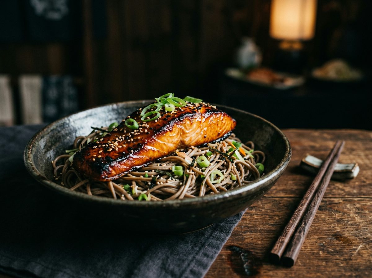 Miso-Glazed Salmon with Sesame Soba