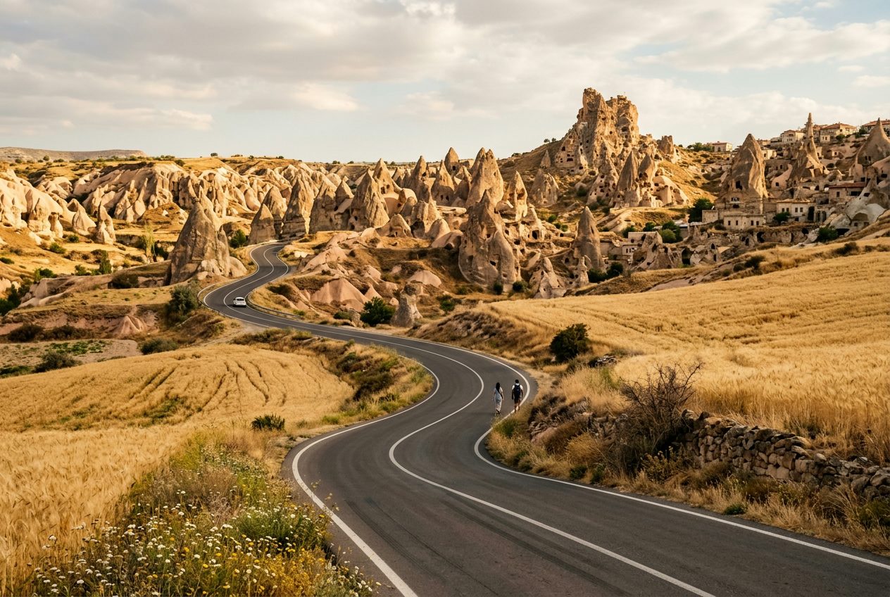 Road through Cappadocia landscape