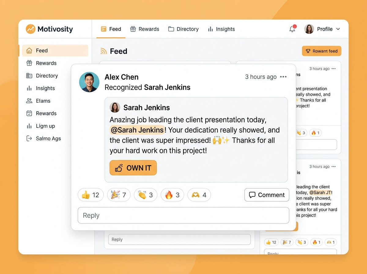 Peer-to-Peer Recognition Feed interface